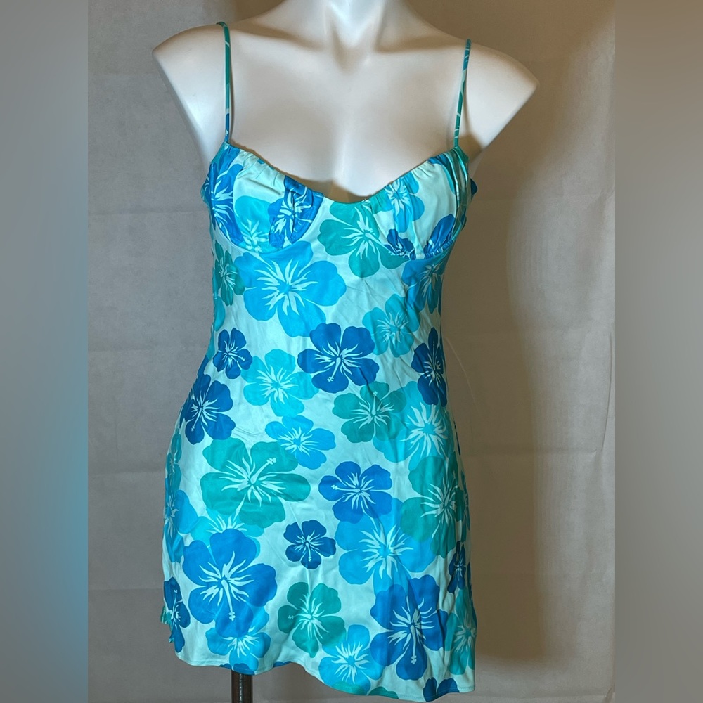 ZARA PRINTED SATIN DRESS FADED BLUE SIZE S | 4661/346/428